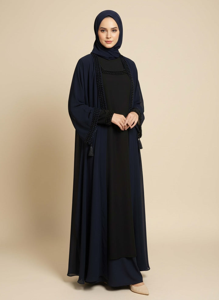 Noir Pearl Elegance Abaya – Blue Color View – Pakistan-made Nida Abaya – Jilbab.pk
