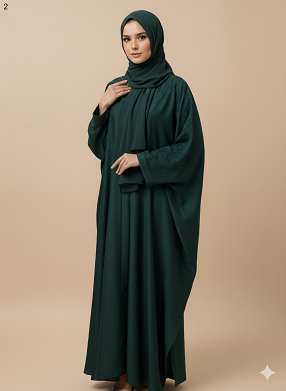 Celina Dazzle Kaftan – Fprest Green – Premium Abaya Made in Pakistan – Jilbab.pk