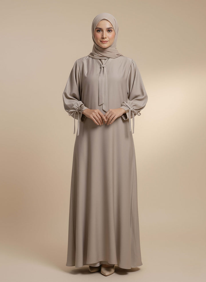 Single tie Abaya – Silver grey – Pakistan-made tiktik Abaya – Jilbab.pk