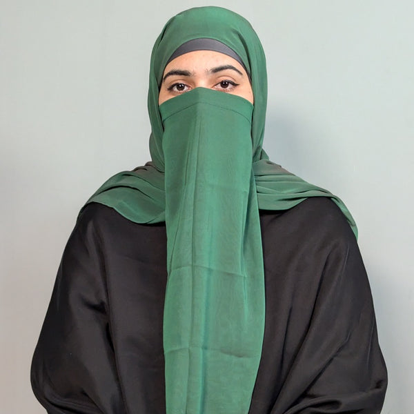 Georgette Instant Hijab With Cap & Niqab - Light Green