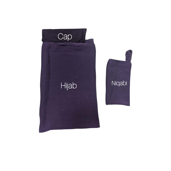 Georgette Instant Hijab With Cap & Niqab - Dark Purple