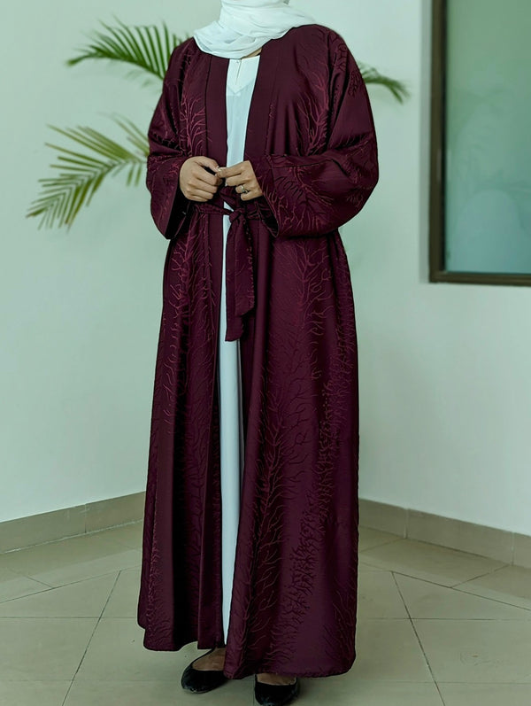 Tree Texture Gown Abaya (Maroon-Coor)