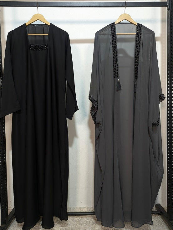 Iron Stand view Noir Pearl Elegance Abaya– Pakistan-made Premium Abaya – Jilbab.pk