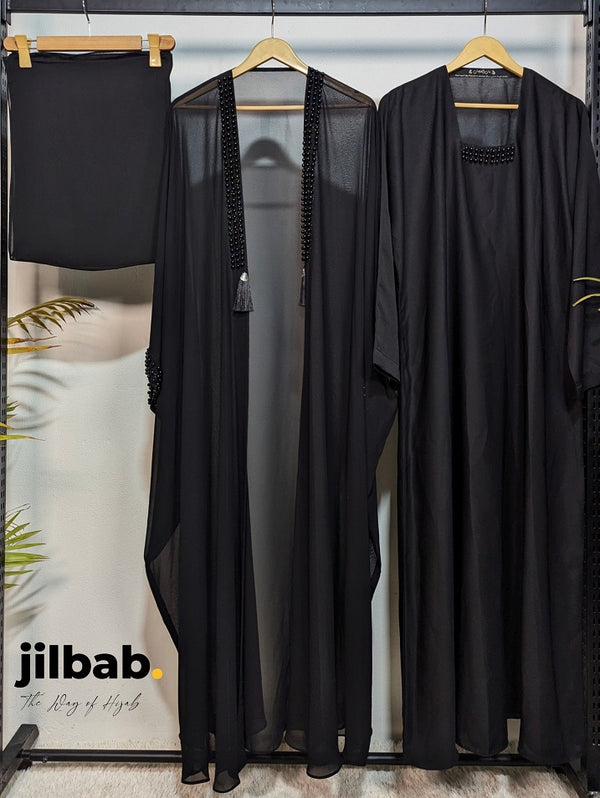 Noir Pearl Elegance Abaya