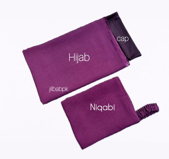 Georgette Instant Hijab With Cap & Niqab - Purple