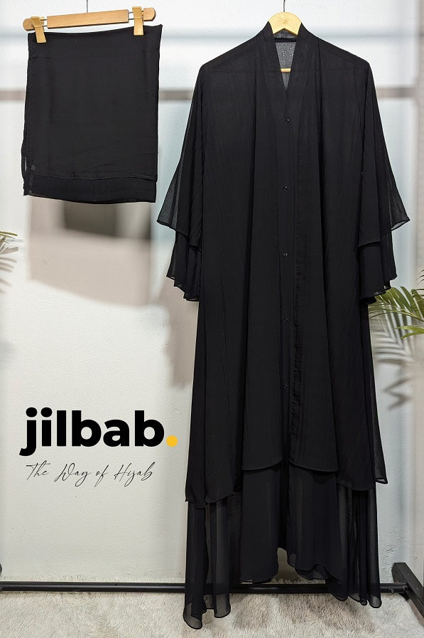 2 Layer Abaya Self Print Black